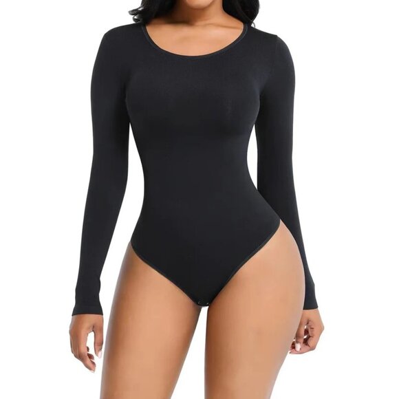Women’s Large Hip-Lifting Long-Sleeved Seamless Bodysuit Jumpsuit - Picture 4 of 14